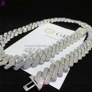 Factory Direct Sales Iced Out Sparkling Diamond 18mm 925 Silver 18K Gold D VVS Moissanite Hip Hop Style Miami Cuban Link Chain