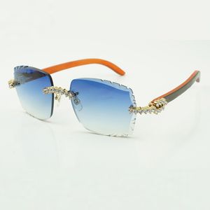 Ventes directes d'usine mode de luxe nouvelles lunettes de soleil en bois diamant 5,0 mm 3524014 lunettes de soleil jambes en bois orange naturel gravées grande lentille