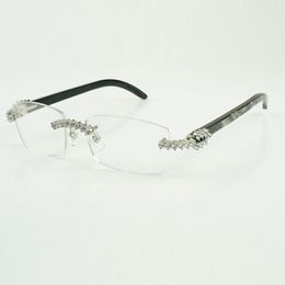Ventes directes d'usine de nouvelles lunettes diamantées sans fin de 5,0 mm 3524012 avec pattes de buffle texturées noires naturelles et verres transparents de 56 mm