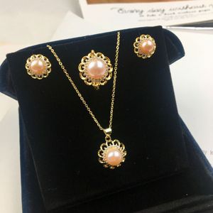 Factory Direct Selling Natural Freshwater Pearl (driedelige set Pearl Sieraden) Pearl Jewelry Set Ring Earring Stud Paar Set