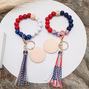 Vente directe d'usine perles en bois bracelet personnalité féminine copeaux de bois peuvent être imprimés chaîne de corde élastique de couleur mélangée multicolore en option