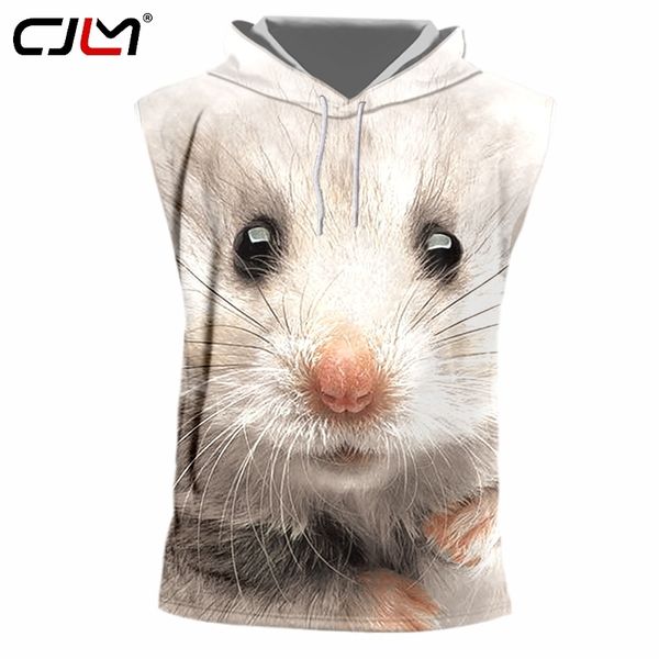 Suministro directo de fábrica Diseño de muestra original 3D Animal Blanco Ratón Estampado con capucha Camiseta sin mangas Chaleco de gran tamaño al por mayor 220623