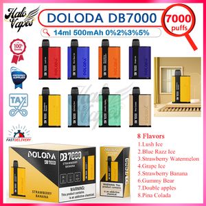 Usine Doloda DB7000 Puff jetable Vape Pen 14ml Pod pré-rempli Bobine de maille 500mAh Batterie 0% 2% 3% 5% Appareil Puffs 7k Cigarettes électroniques