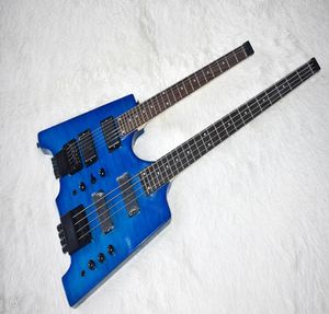 Factory Double Neck Blue Electric Bass en Guitar zonder kop 46 StringsFlame Maple VenEercan worden aangepast 4634675