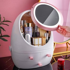 Factory Drop HD Espejo Luz LED Caja de almacenamiento de cosméticos Mujeres Kits de artículos de tocador Organizador Bolsa de maquillaje Estuche cosmético a prueba de polvo Y200714