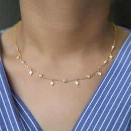 fabriek mode vrouwen choker 337cm goud rose rhodium diamant vorm cz drop charm cz station vrouwen goud mode ketting214l