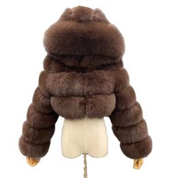 Fabriek pluizige jas voor dames Winter warm groot formaat cropped jack met capuchon Mode buiten korte stijl namaakbont