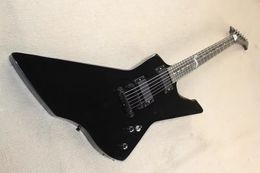 Guitare électrique noire brillante d'usine avec pont fixe, incrustations de serpent, offre Logo/couleur personnalisée