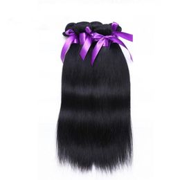 Factory grade 5A #1 gitzwart Hele Rechte braziliaanse peruaanse 100% Virgin Human Hair Weave 50g 3 bundels veel Haar Exten206j