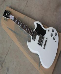 Fabrieksgitaar Hoge kwaliteit Deluxe SG standaard witte elektrische gitaar 2 pickups Zwarte slagplaat 3357973