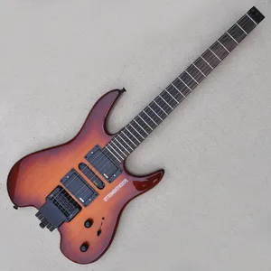 La guitarra eléctrica sin cabeza de fábrica con hardware negro de rosa de rosa diftifoboard pastillas HSH 24 trastes de chapa de arce de llamas se puede personalizar