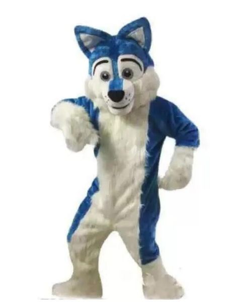 Disfraz de mascota de perro Husky azul caliente de fábrica, ropa de personaje de perro lobo de dibujos animados, fiesta de Halloween de Navidad, vestido de lujo