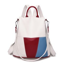 Bolsa de ombro feminina de fábrica 2 cores mochila de couro estilo universitário simples atmosfera contraste costura bolsa de moda pequena mochila de correspondência de cores frescas 06 #