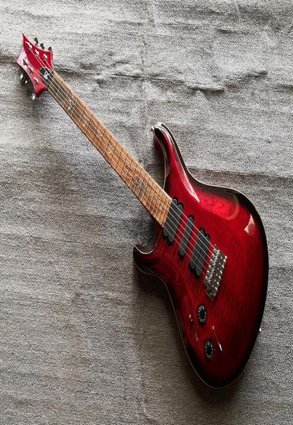 Guitarra eléctrica roja para zurdos de fábrica con chapa de arce flameado, pastillas HSH, diapasón de palisandro, alta calidad, se puede personalizar 7350549