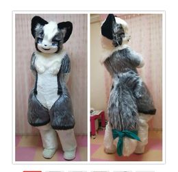 Factory Long Fur Wolf Dog Fursuit Furry Mascot Costume Halloween Christmas Birthday Party Fancy Dress Volwassens Unisex Apparel