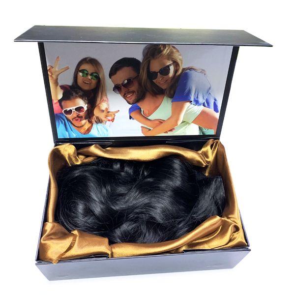 Boîte de carton magnétique personnalisée de luxe d'usine, emballage d'extension de cheveux de perruque, boîte de perruque noire