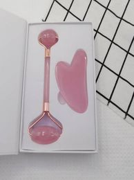 Massage de massage d'usine Rouleau Rose Rose Gua Sha Rouleaux faciaux Oeil Stronage Scraper Cosmetic Skin Care Tool Beauty With Gift Box Set7382264