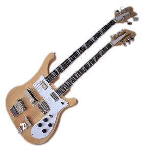 Outlet usine-4 + 12 cordes Double goulot électrique Guitare de basse électrique avec reliure blanche, touche de bois de rose