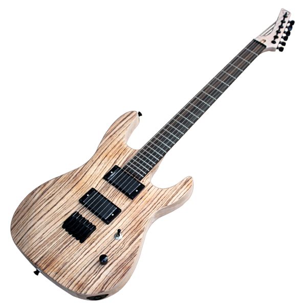 Factory Outlet-6 cuerdas guitarra eléctrica natural con chapa de madera de cebra, diapasón de palisandro, 24 trastes, color/logotipo personalizado disponible