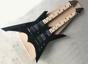 Guitare électrique à double manche noir 12 + 6 cordes avec touche en érable, 24 frettes, peut être personnalisée