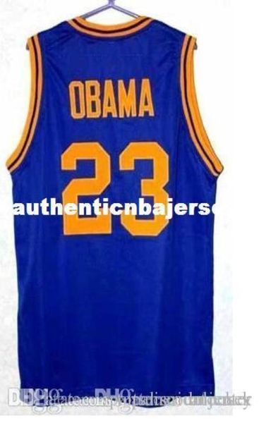 Factory Outlet Pas cher personnalisé de haute qualité 23 BARACK OBAMA HIGH SCHOOL Maillots de basket-ball bleu blanc rétro retours cousus Perso1303381