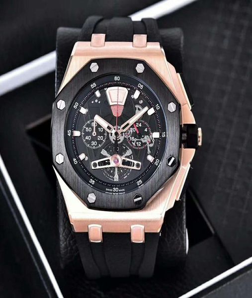 Mouvement de quartz de marque de mode de mode d'usine Mouvement multifonction montre 44 mm en verre trempé miroir de mode Sports Men035745291