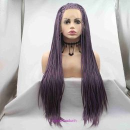 Factory Outlet Fashion Wig Hair Online Shop à la mode femme synthétique Deep Purple Long Small Braid Traid High-Temperature Silk Bandband Couverture