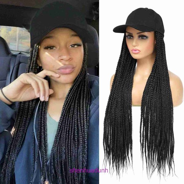 Factory Outlet Fashion Wig Hair Shop Online Selling Hot, tres trenzas de béisbol de béisbol Fibra sintética Gradiente de sombrero largo marrón negro WI