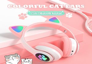 Sortie d'usine Flash Light Oreilles de chat mignonnes Casque sans fil Bluetooth avec micro Peut contrôler LED Kid Girl Stereo Music Casque Phone4720844