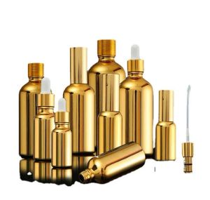 Factory outlet Goud Glas Etherische Olie Flessen Flacon Cosmetische Serum Verpakking Lotion Pomp Verstuiver Spray Fles Druppelflesje 20/ 30 ML/50 ml