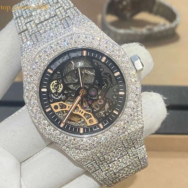 Outlet d'usine Bling VVS VVS Moisanite Hip Hop Full Iced Out Stainlwatchess Steel mécanical montre