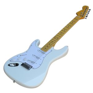 Factory outlet-linkshandige 6 snaren witte elektrische gitaar met SSS pickups, gele esdoorn nek, hoge kostenprestaties