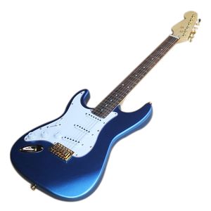 Factory outlet-linkshandige metalen blauwe 6 snaren elektrische gitaar met gouden hardware, palissander fretboard, hoge kostenprestaties