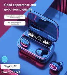 Factory Outlet M1 Draadloze hoofdtelefoon TWS Bluetooth 51 oortelefoon Stereo Sport Waterdichte headsets met LED digitaal display voor I9314858