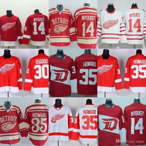 Maillots de hockey sur glace Factory Outlet Hommes Detroit Red Wings 14 Gustav Nyquist 30 Osgood 35 Jimmy Howard Rouge Blanc Meilleure qualité