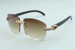 Outlet de fábrica Gafas de sol de lujo simples Gafas llenas de diamantes T4189706-B9 Gafas de sol de lujo sin marco con cuerno negro natural y espejo