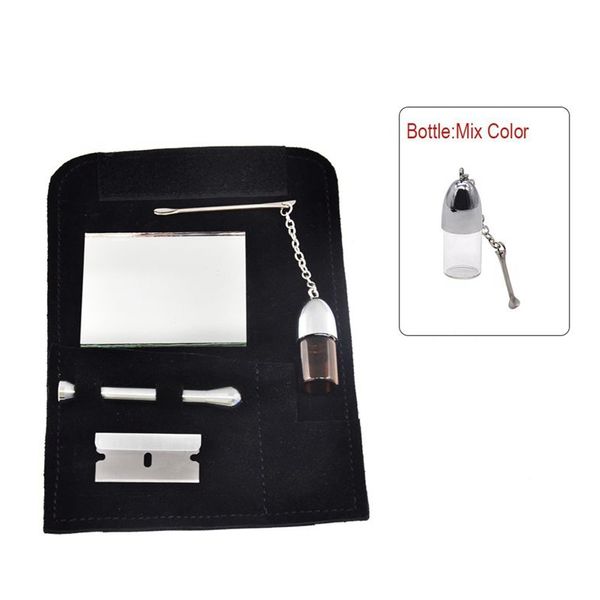 Sortie d'usine fumer multi-fonctionnel poches sac à priser Kit pochette en cuir miroir renifler reniflard distributeur cuillère bouteille en verre étui porte-nez