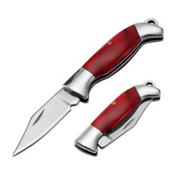 Couteau de chasse pliant de poche avec manche en bois en acier inoxydable, sortie d'usine, Mini ouvre-boîte, porte-clés VRJ2
