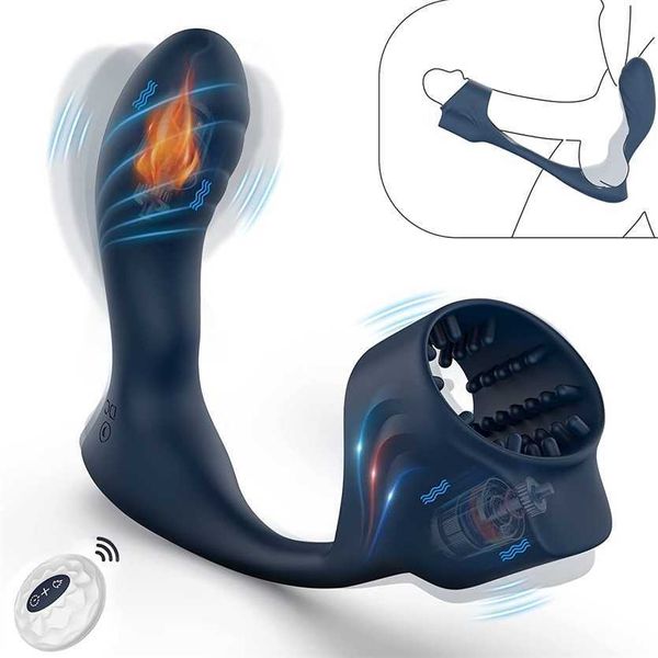 Magasin d'usine jouet masseur de prostate vibrateur avec anneau modes de vibration chauffage silicone amarrage télécommande étanche plug jouet adapté aux hommes et aux femmes