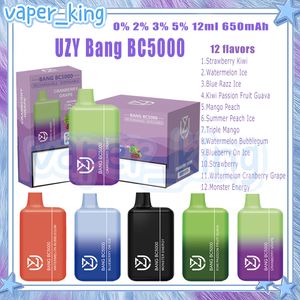 100% UZY Bang BC5000 Rookwolken Wegwerp elektronische sigarettenpijp Mesh Coil 12 ml cartridges 650mA oplaadbare pijp 5K 0% 2% 3% 5% 12 smaken Vape-pen