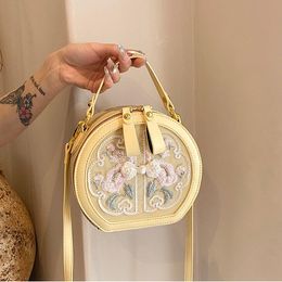 Sac à bandoulière pour femmes en usine Small Fresh Palace Fan Broidered Handbag Sweet Lady Round Fashion Messenger Sac Trend Lace Girl Girl Handsbag 1910 #