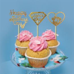 Décoration de fête d'usine 12pcs Pack Gold Glitter Happy Dad's Day Cupcake Toppers Papa Cupcake Picks Love Cake Décorations Thème Hommes Anniversaire KD1