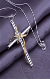 Factory Prijs 925 Silver Chain Necklace Dichroic Twisted Rope Cross Pendant gratis verzending6653708