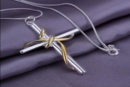 Prix d'usine 925 Collier de chaîne en argent Dichroïque Twisted Rope Cross Pendant Livraison gratuite4708332