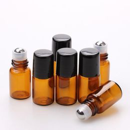 Fabrieksprijs Amber 1 ml 2 ml 3 ml Mini glazen rolfles Essentiële olie Roller glazen flessen met SS Ptank