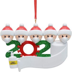 Ornement de Noël personnalisé cadeau survivant famille de 2 3 4 5 6 7 décoration suspendue pendentif bonhomme de neige avec masque facial désinfectant pour les mains