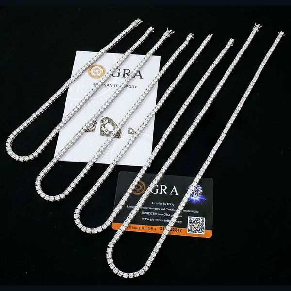 Prix d'usine Men 925 argent sterling 4 mm Iced out Vvs Round Lab Labor Grown Diamond Mossanite Moisanite Tennis Chain Collier