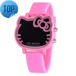 Prix usine mignon Kitty enfants LED montres numériques bracelet en Gel de silice sport montre intelligente pour les filles cadeau d'anniversaire Relogio