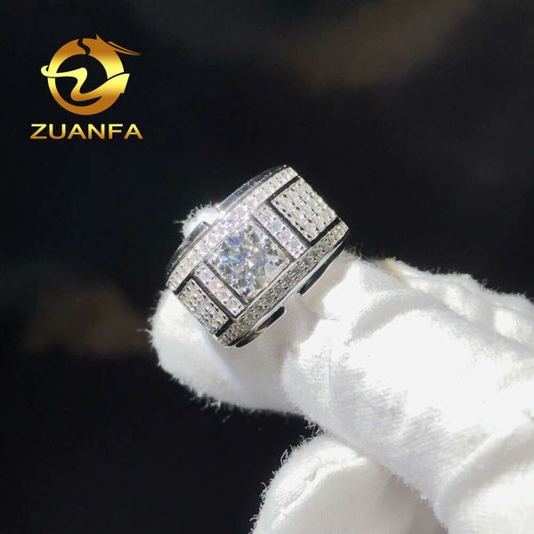 Precio de fábrica Joyería fina para hombre Ring Moissanite Hiphop Gemstone 925 Sterling Silver Pass Prueba de diamantes Cubana