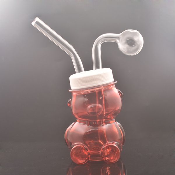 Prix usine Brûleur à mazout en verre Bong 3D Mignon petit ours épaisseur Cendrier Narguilé Dab Rig Bongs à eau pour outil de fumeur avec pot d'huile remplaçable